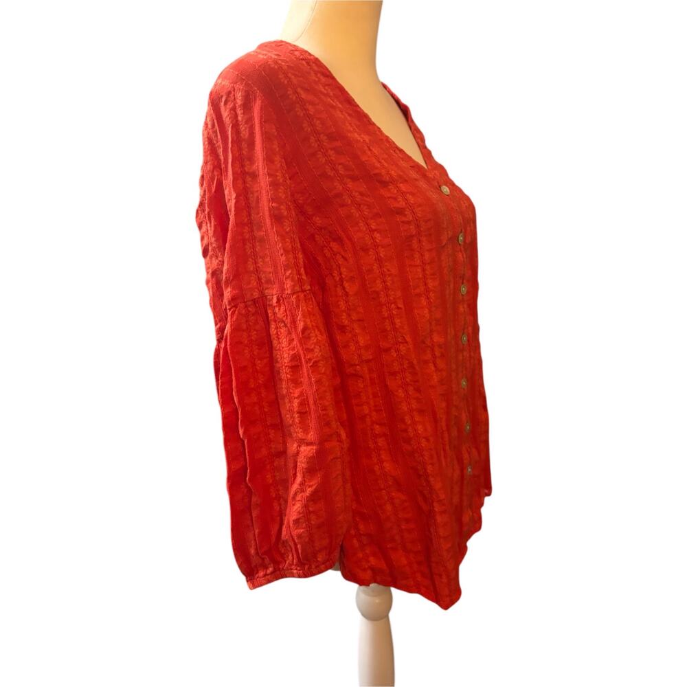 J. Jill  Floral Embroidered V-Neck Button Up Blouse, Orange, Boho, Size Medium - Picture 3 of 6